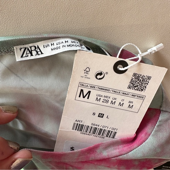 NWT ZARA Green Pink Tie Dye Mesh Long Sleeve Top M - Picture 13 of 14